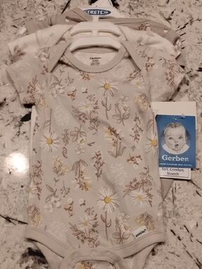 Gerber Neutral Floral Baby Onesie in Beige, Yellow & Cream